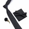 Solid Color Cotton Necktie Set For Men Tie 4pcs Hanky Cufflinks Rhinestone FLoral Brooch Tie Set