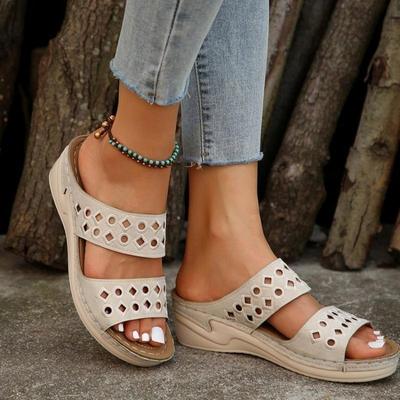 Foreign Trade Large Size Wedge Heel Women's Slippers Summer New European and American Wedge Heel One Word with Cool Slippers