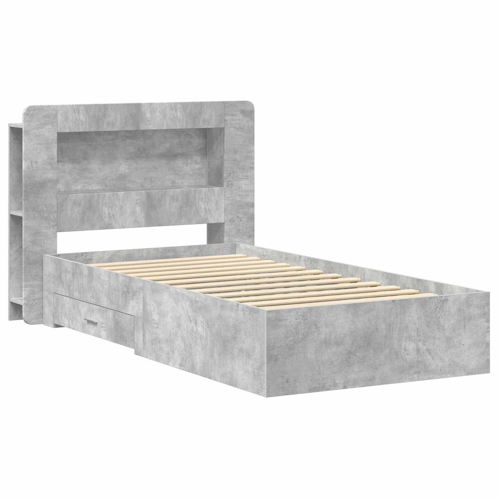Bed Frame with Storage Space Concrete Grey 75 x 190 cm Wood Based Panel