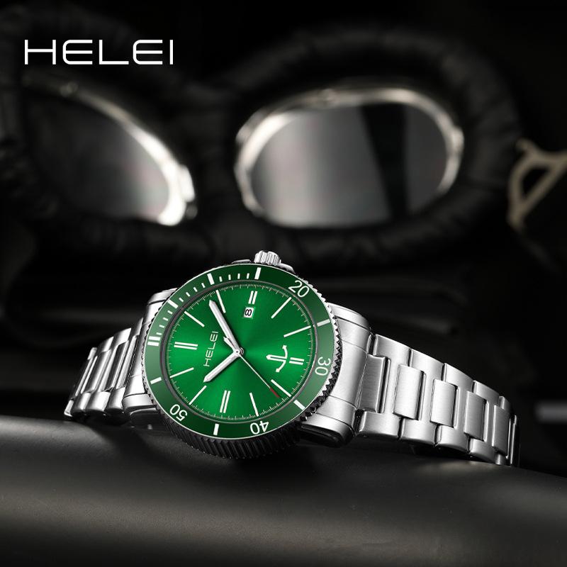 Helei H9002A-G 9002 Waterproof Stainless Steel Strap Round Clock Quartz Watches Business Gift Fashion Men's Wristwatches for Men