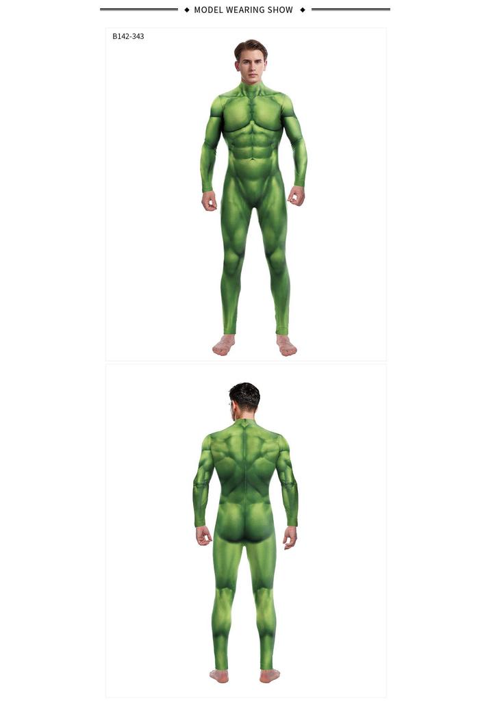 Green Digital Print Role-Playing Jumpsuit - Muscle Fit Performance Costume