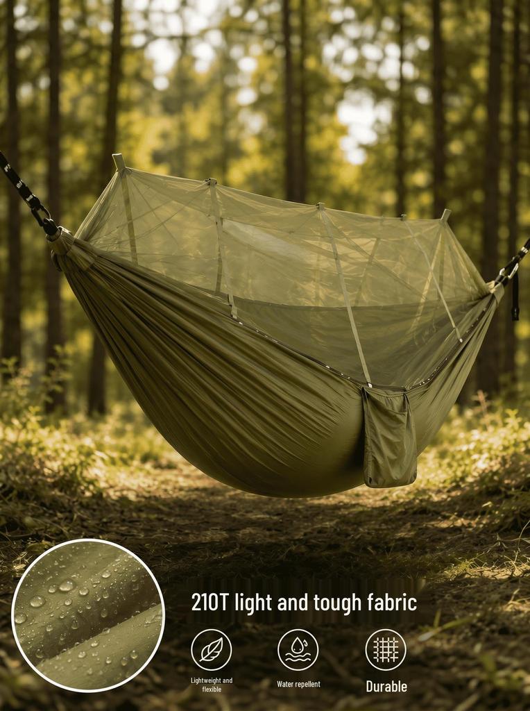Double Outdoor Camping Travel Hammock with Mosquito Net and Anti-Rollover Design