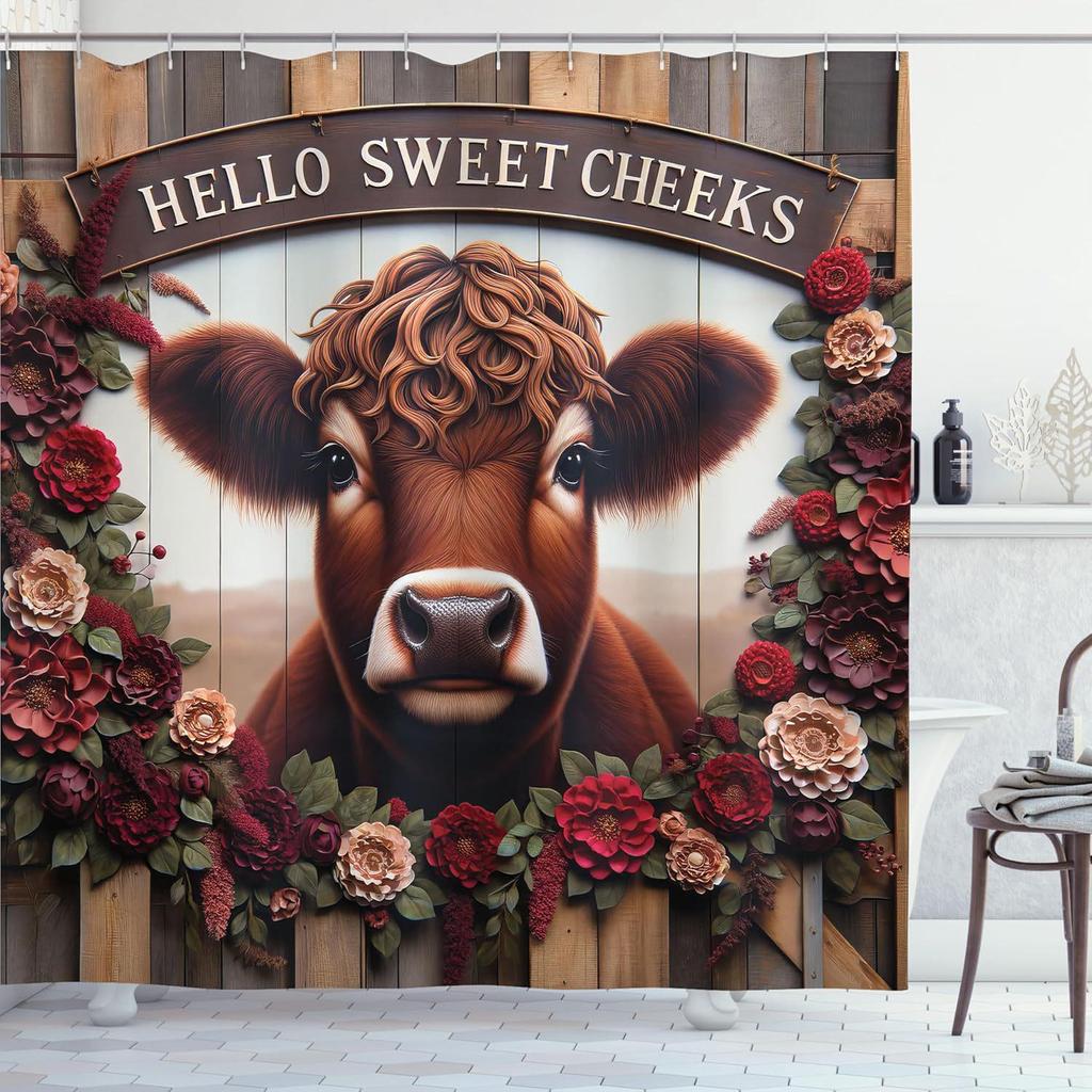 Highland Cattle Waterproof Shower Curtain, Punch-Free Polyester Curtain for Shower Room or Door Partition
