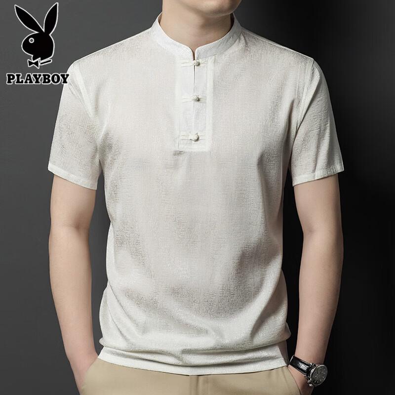 PLAYBOY Men s Silk Blend Stand Collar Tang Suit Short-Sleeve T-Shirt 170/L белый