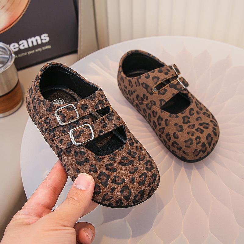 

Kids Baby Girls Shoes Fashion Vintage Leopard Print Flat Single Shoes Cute Princess Ballet Mary Janes Shoes Anti-slip Large Size 36-22.7cm кавовий