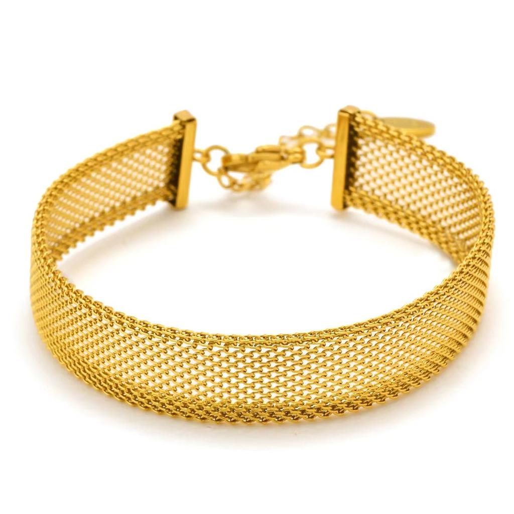 Bracelet Maillon Maille Vintage pour Femme, Bracelet de Poignet Chaîne Épaisse Couleur Or, Bijou Étanche Mode en Acier Inoxydable Cadeau