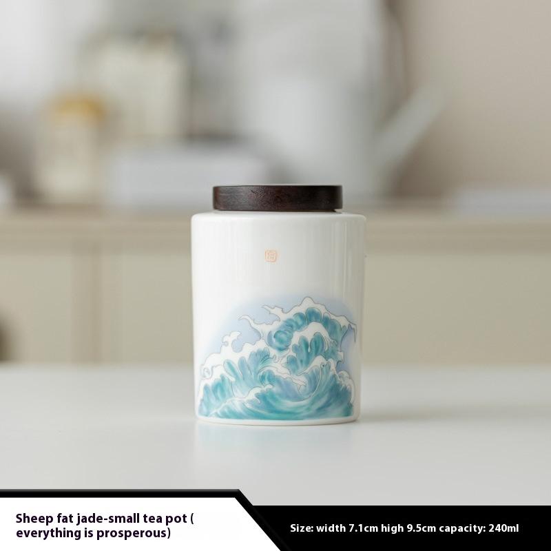 

Suet Jade Small Tea Can Wanshi Xinglong White Porcelain Tea Storage Tea Organizer