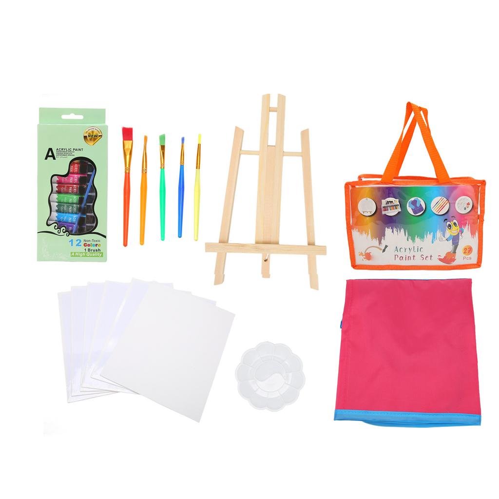 27Pcs Kids Paint Set Washable Assorted Colors Waterproof Smock Acrylic Painting Supplies for Children Family Education