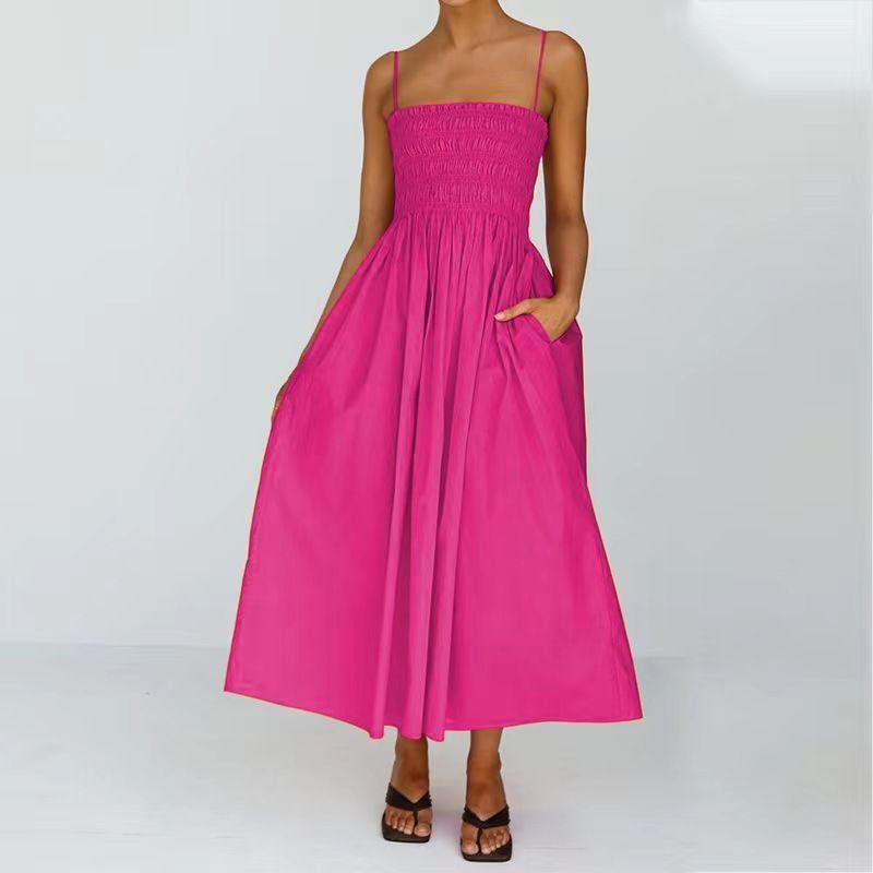 

Fashion Wind New Arrival Fashion Temperament High Waist Sling Dress Suspended High Waisted Dress Rose Red XL