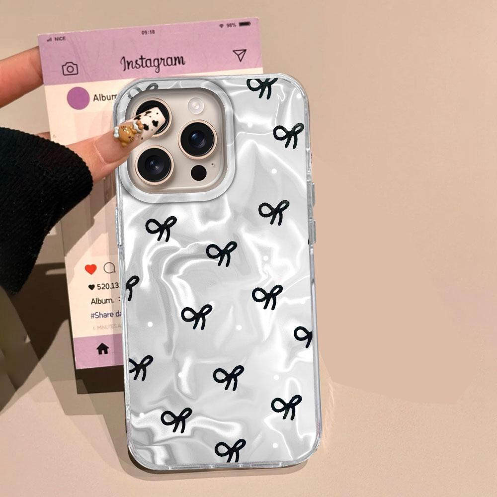 Circular Dots Black Bow Women Girls Water Texture Phone Case for iphone 16 15 14 7 8 Plus 13 11 12 Pro Max X XS XR SE2022 Cover