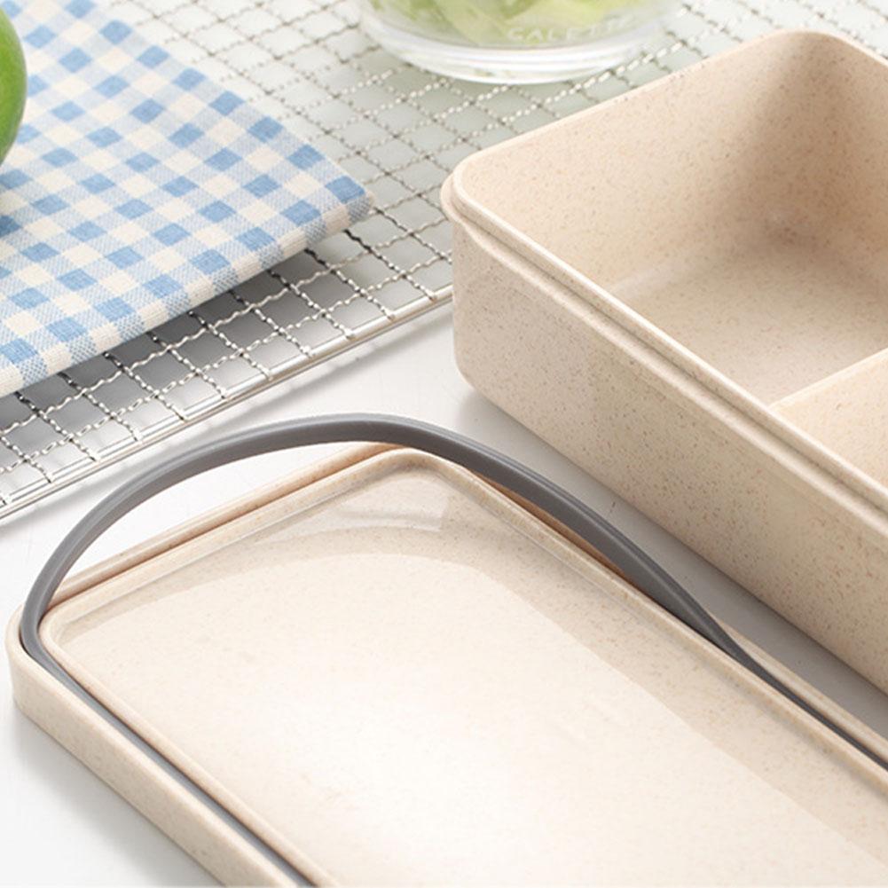 Portable Wheat Straw Lunch Boxs Containers with Compartments Knife Fork Picnic Food Container Microwave Bento Box