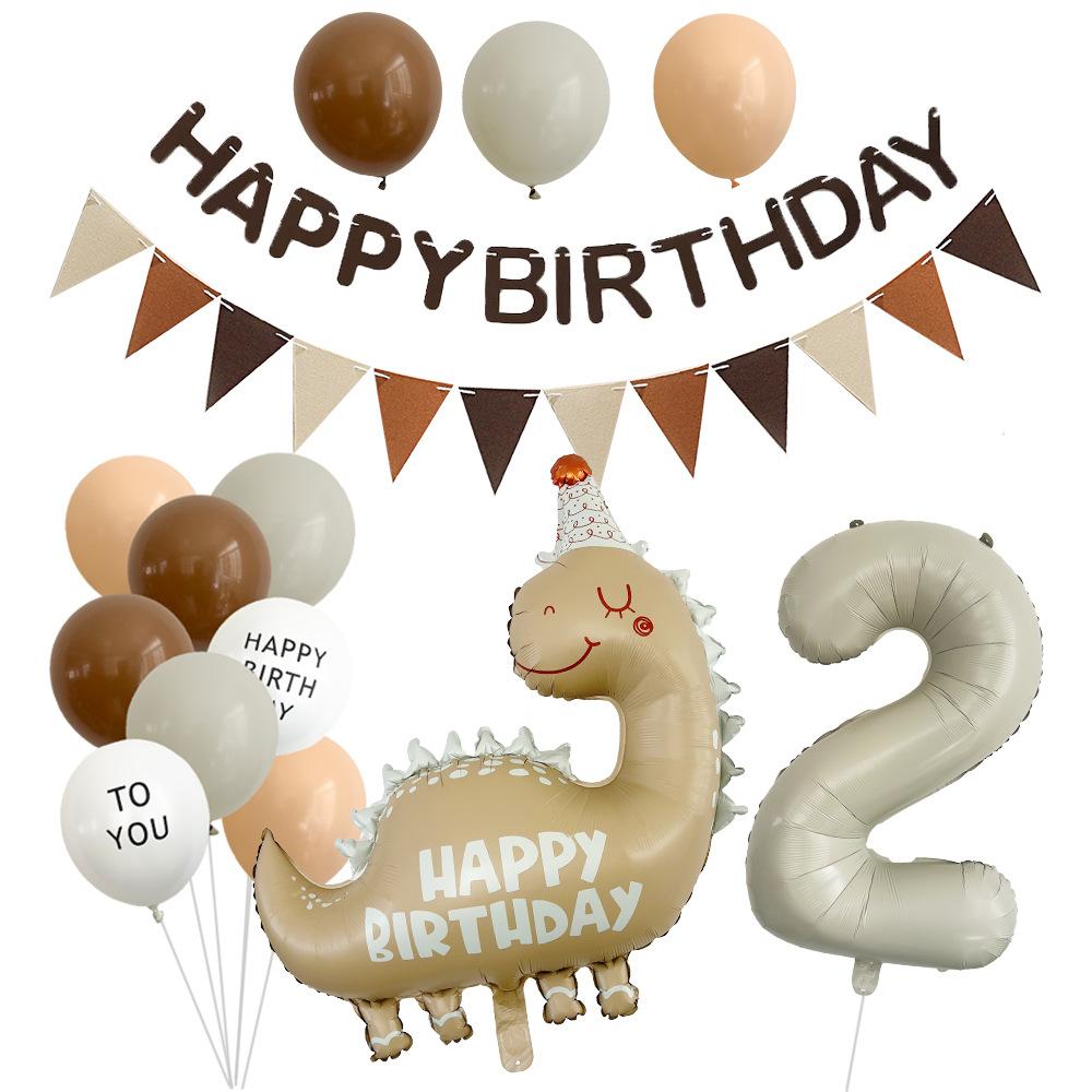 Vintage Dinosaur Grädde Digital Aluminiumfolie Ballongset Barnfödelsedagsballong Flagga Festscen Arrangemang