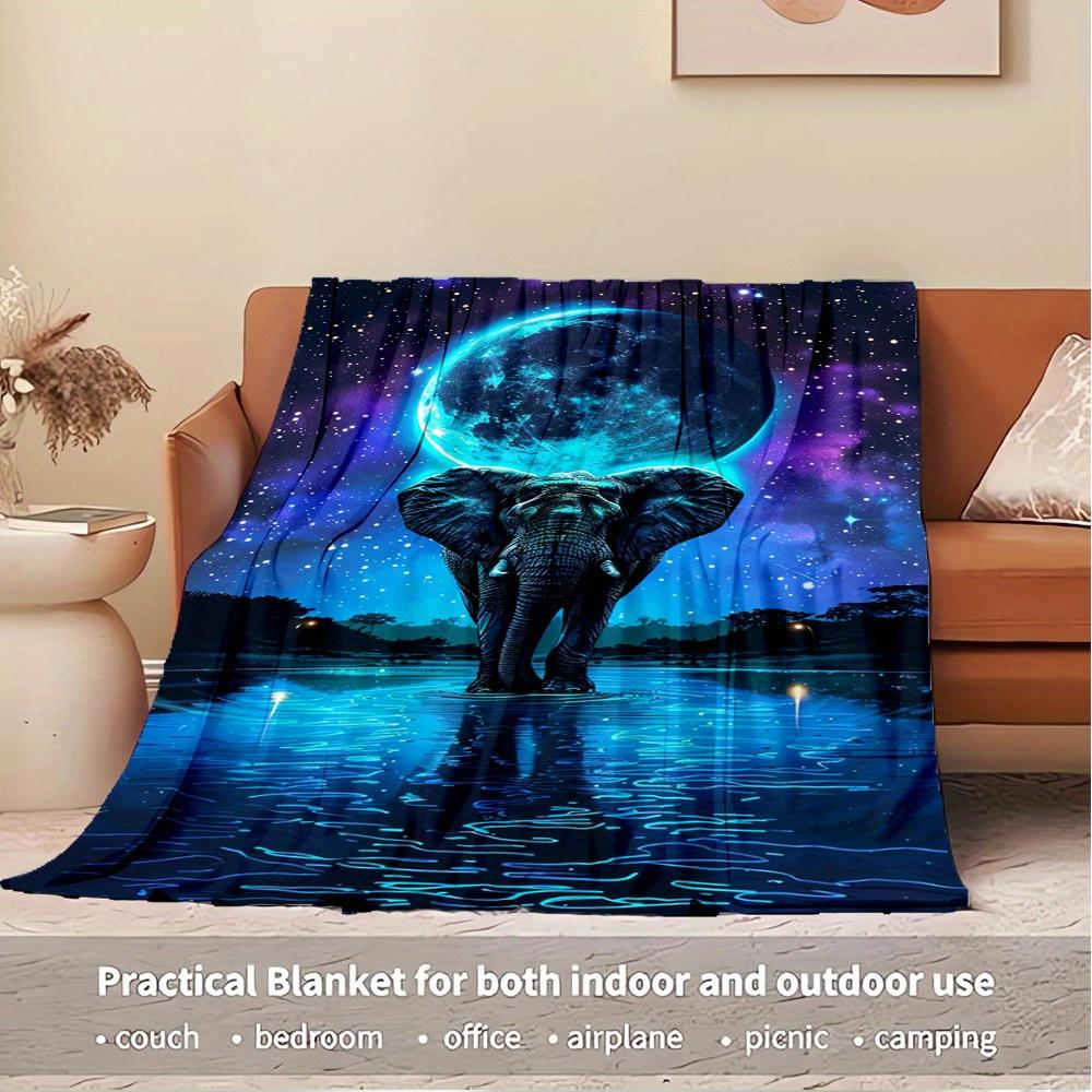 For Elephant,Moon,Night Sky Themed Flannel Blanket, Glam Style, Digital Print, All Season Comfort, ,for Cozy Plush Flannel Cover121