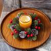 Christmas Wreath Artificial Berries Pinecone Pine Candlestick Wreaths Garland Candle Ring Table Home Party Decoration