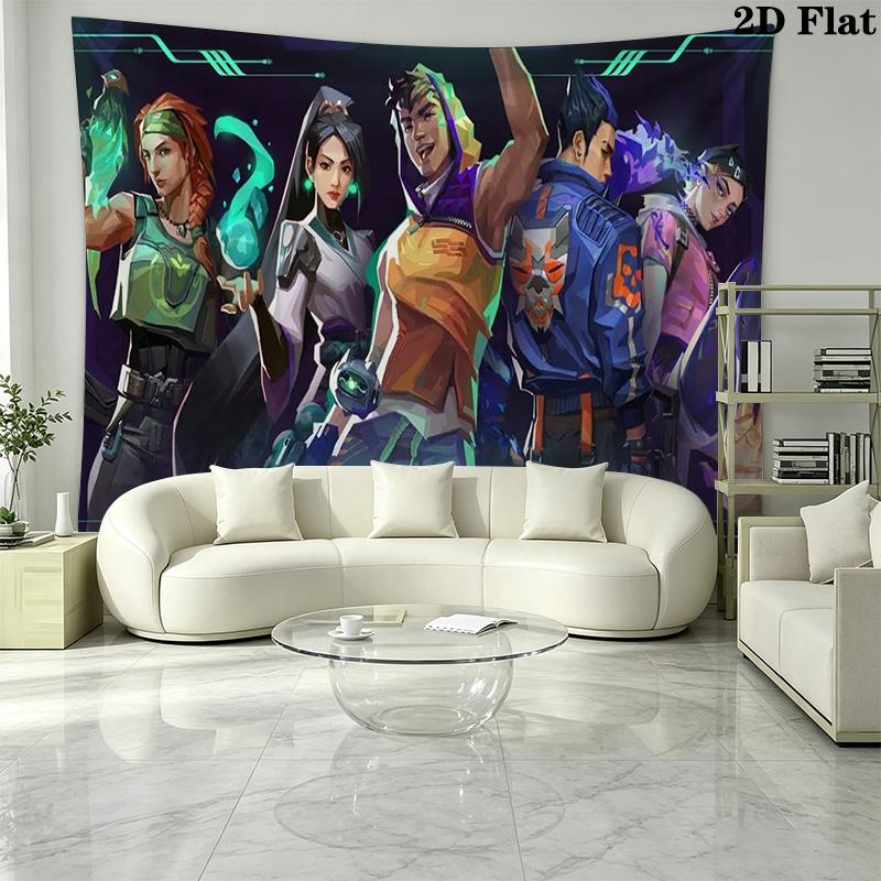 Valorant Game Wall Tapestry Aesthetic Wall Hanging Printed Fabric Blanket Decorative Tapestries for Bedroom Living Room Home Decor