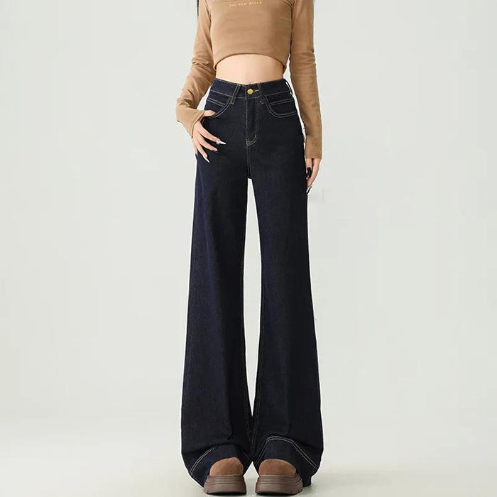 

Denning Blue Slightly Stretched Wide Leg Jeans Women s Spring and Autumn New High Waist Loose Straight Short Man Without Legs Flared Pants 2XL