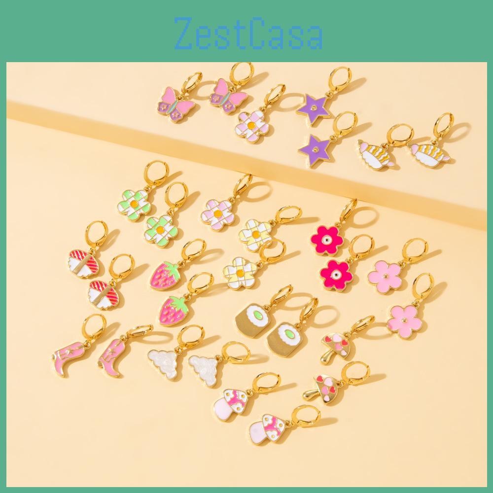 Stylish European And American Alloy Earrings With Geometric Shapes Rose Butterfly Cloud Design