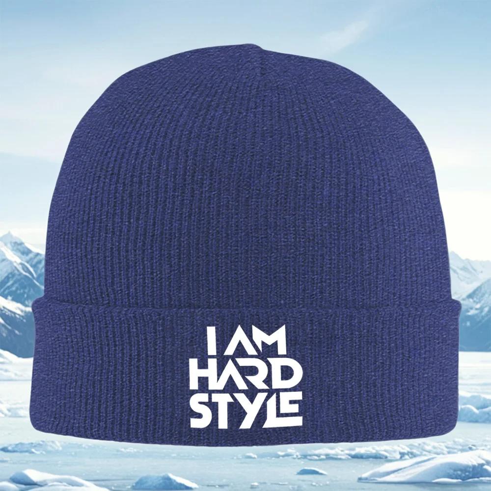 I AM HARD STYLE White Letters Unisex Women Unisex Knitted Hat Beanie Pullover Cap Winter Thermal Warm Christmas Outdoor Cycling Hik