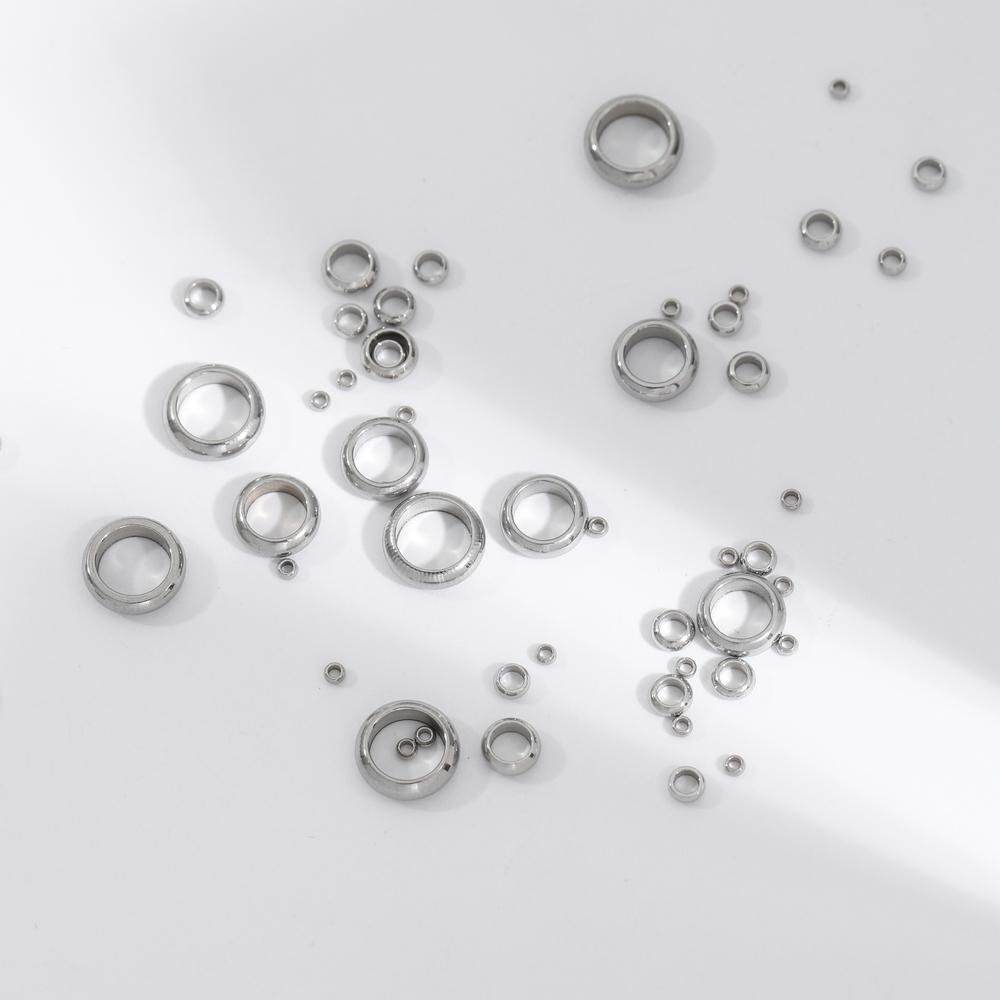 100pcs/bag Big Hole Charm Beads Flat Round Loose Beads Stainless Steel Spacer Beads for DIY Jewelry Bracelets Making Findings