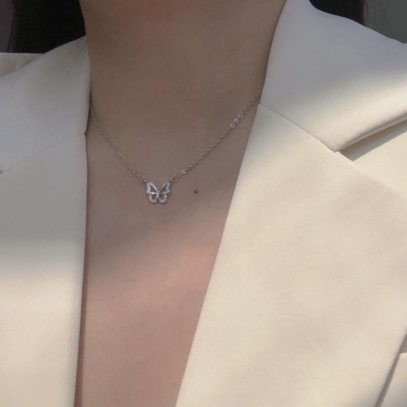 Korean Style Star Moon Butterfly Pendant Choker Necklace Double Layer Clavicle Chain For Women Girl Jewelry Accessories