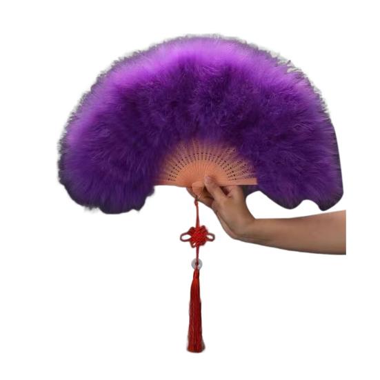 

Винтажный складной веер из перьев, ручной веер для свадебной вечеринки, переносной летний веер, украшение для танцевального представления, аксессуары для вечеринок фиолетовый
