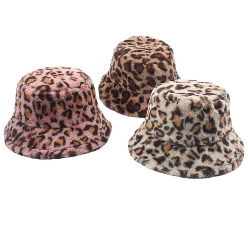 Autumn and winter velvet hat women's retro leopard print bucket hat casual versatile bucket hat sunshade basin hat