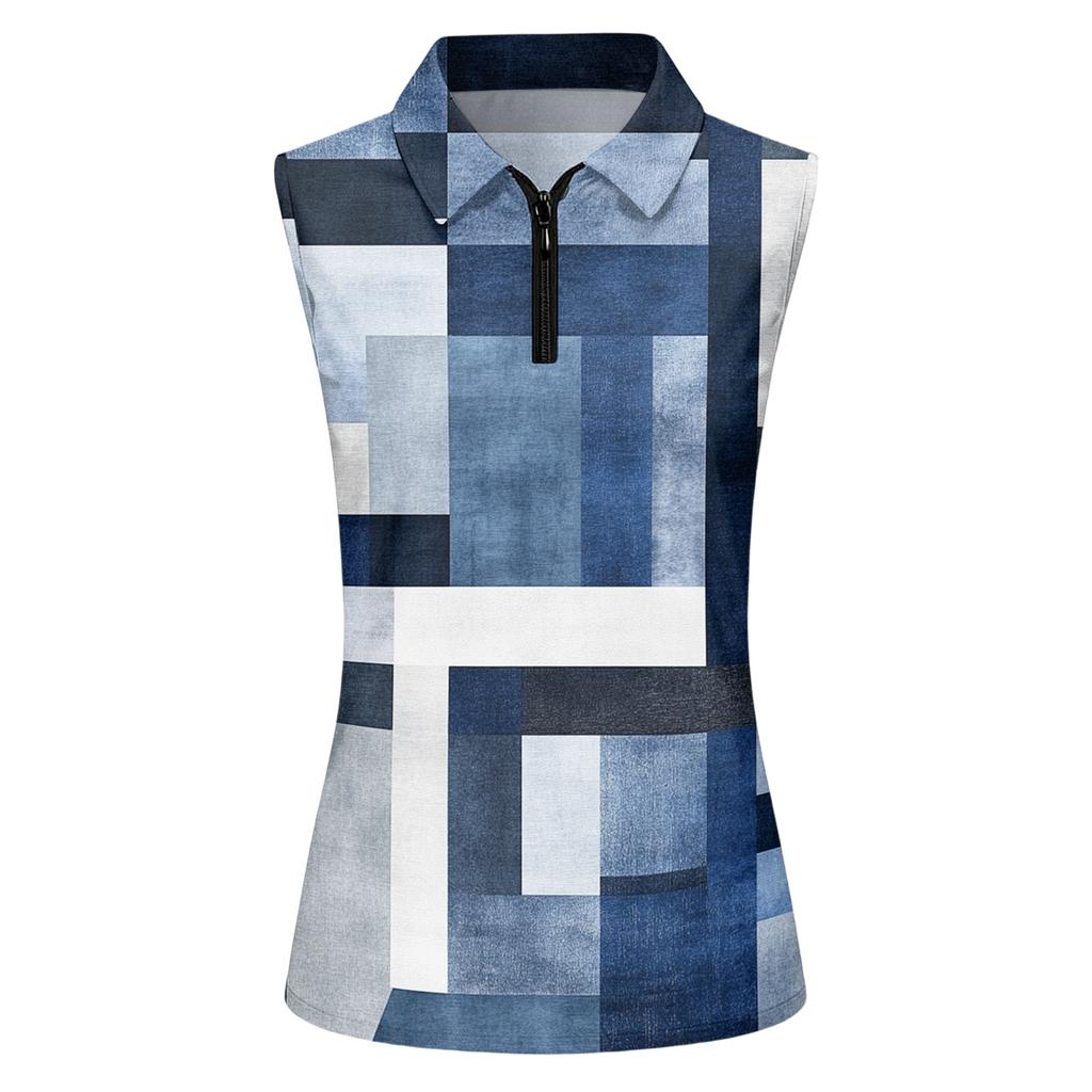 Camiseta Polo de Golf sin Mangas para Mujer con Cuello con Cremallera Estampado Floral Camiseta sin Mangas Deportiva para Deportes y Actividades al Aire Libre