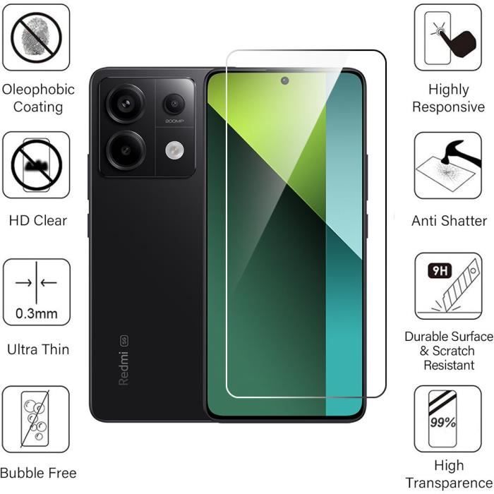 Protecteur d'écran - E.F.Connection - Redmi Note 13 Pro - Lot de 4 - Verre trempé - Anti-rayures 9H