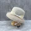 French style retro Hepburn style net yarn silk hemp bow top hat women large edge hemp yarn patchstraw lamp shade fisherman's hat