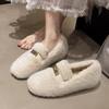 thick-soled fluffy shoes for women to wear in winter, lazy wind shoes, Korean version of one-pedal velvet warm cotton shoes, foreign style Doudou shoe