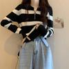 Zipper Knit Base Layer Inner Wear Striped Knit Shirt Women Autumn Winter Long Sleeve Top Winter