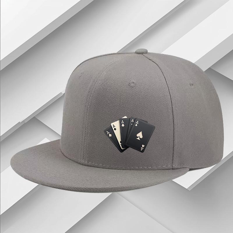 

Four Aces Playing Cards Print Flat Brim Snapback Hat Polyester Casual Adjustable Hip Hop Cap for Adult One Size