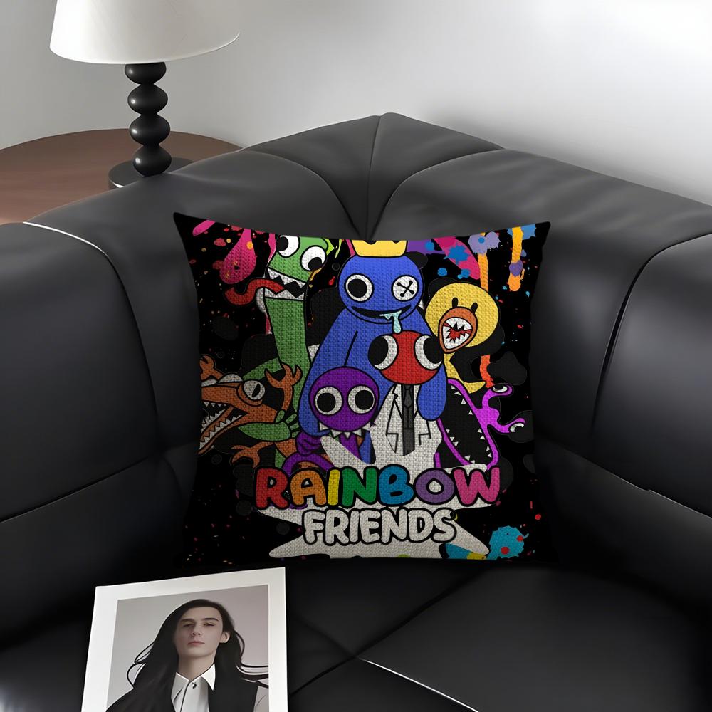 RRainbow FriendsS Cartoon Cushion Cover Natural Linen Organic Fabric DoubleSided Printing Sofa Home Decor Gift Pillow Case