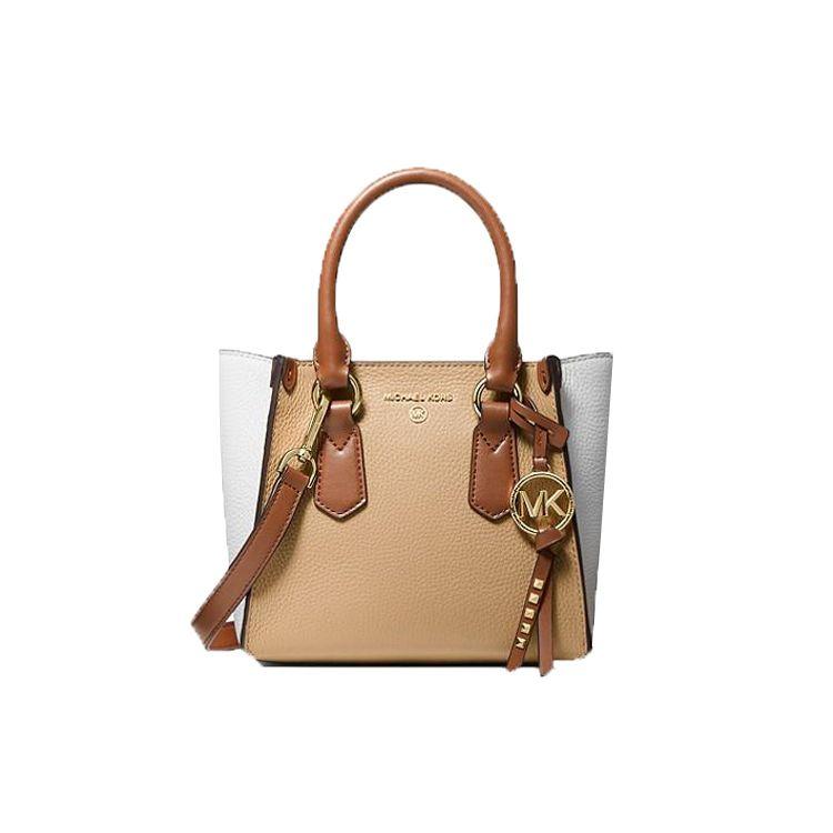 

Michael Kors MK Kris Vintage Letter Logo Color Block Elegant Commuter Leather Tote Shoulder Crossbody Bag Small Women bags 30F1G2KS1T-CAMEL-COMBO Basic Set (Bag+Dust Bag)