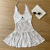 Transparent Lace-up Short Skirts A-line Dresses Women Fashion Lace Halter Dress  Party