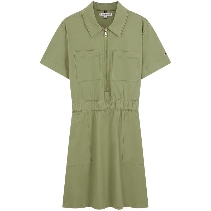 Tommy Hilfiger Vintage Workwear Style Twill Waist-Defining Slimming Shirt Dress Short Sleeve Women dress XW0XW04316