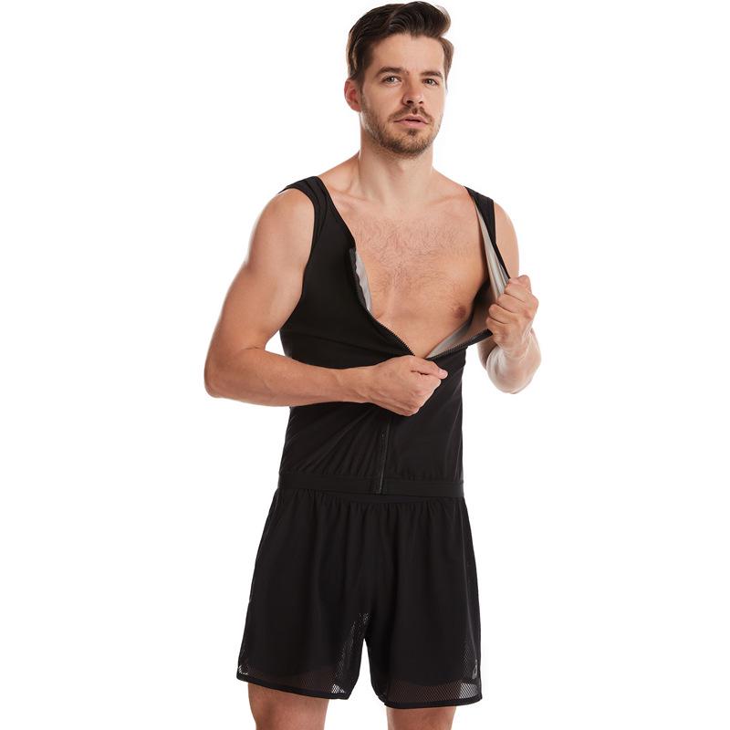 Men's Black Sauna Vest: Sweat-Wicking, Zippered, Silver-Coated, Body Shaper for Yoga & Exercise.