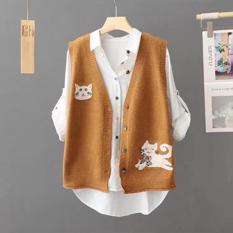 

Осенний женский вязаный жилет, свободный свитер-майка, однобортный, без рукавов, с V-образным вырезом, топы-жилет 2XL оранжевый