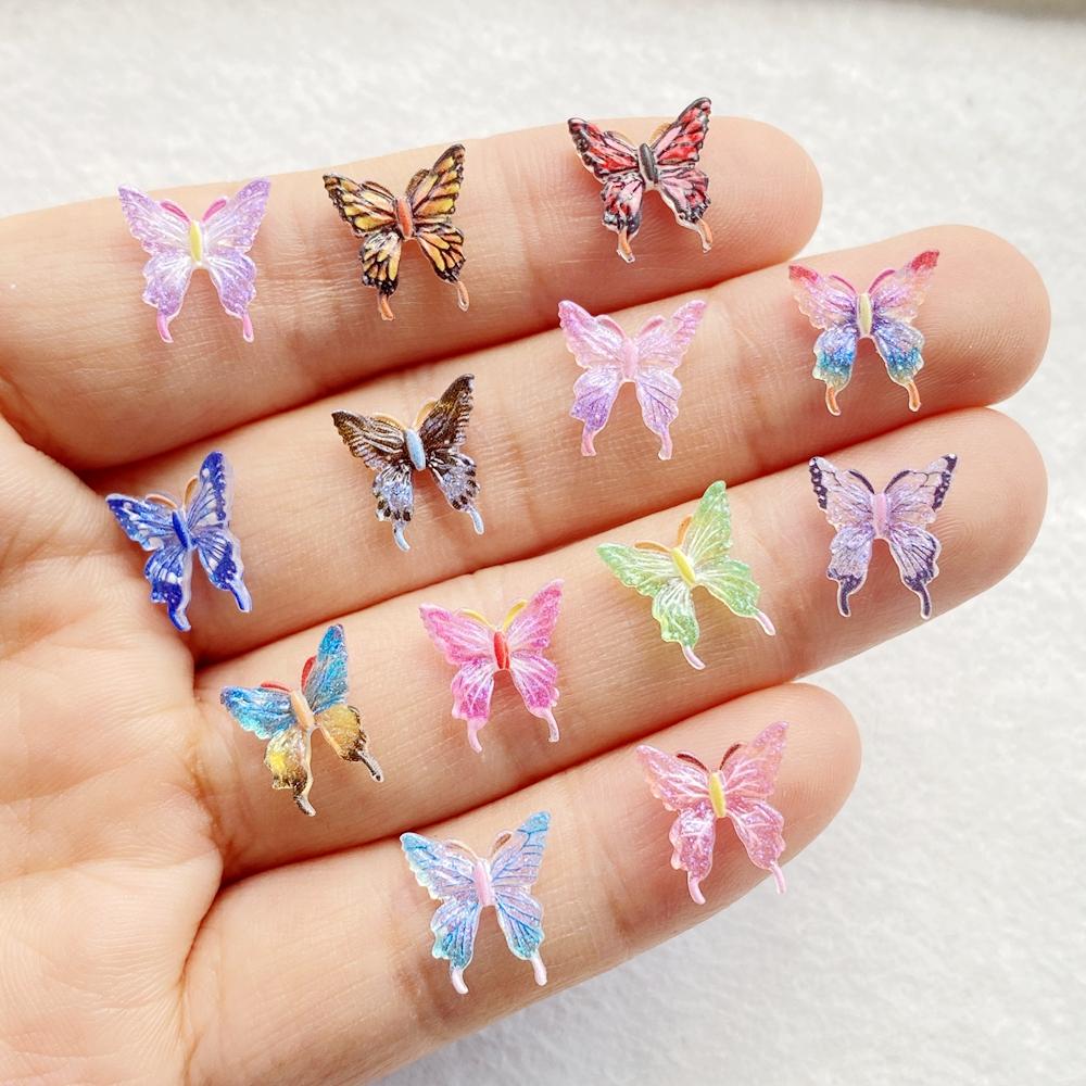 50pcs Resin Cute Mini cartoon Colorful Butterflies Nail Art Flatback Scrapbook DIY Wedding Applique Jewelry Accessories Crafts