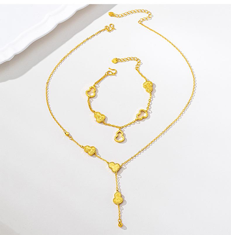 Vietnamese Sand Gold Bracelet & Crushed Ice Gourd Tassel Necklace Set - Ethnic Style Women's High-End Imitation Gold Jewelry
