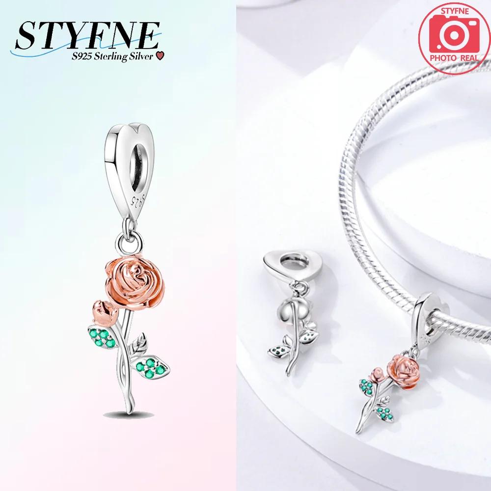 Copper Charms Bead Romantic Rose Night Rose Charm Pendant Fit Bracelet Necklace Diy Birthday For Woman Jewelry Gift