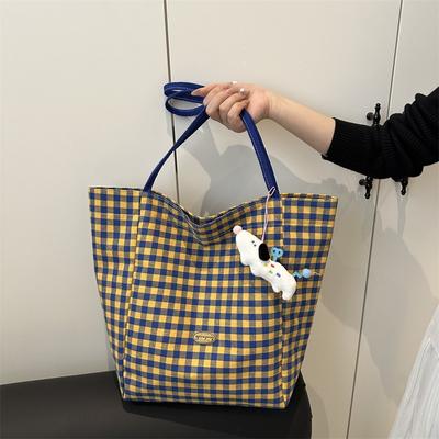 Summer New Retro Plaid Shoulder Bag Large Capacity Nylon Tote Bag Niche Design Canvas Bag Casual Hundred