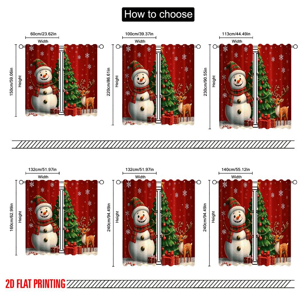 Set Of 2 Plane Printing Curtains Christmas Tree Snowman Deer Holiday Versatile Durable Polyester Without Rod Sheer Made