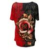 Plus Size Women's Casual Rose Print Short Sleeve V Neck Medium Stretch T-shirt - Comfortable, Breathable, Relaxed Fit - Perfect for Daily Wear