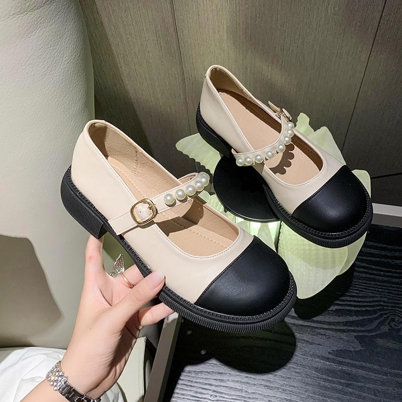 Pearl Mary Jane with skirt small leather shoes women's summer 2025 new spring and autumn college style soft flat loafers single shoes