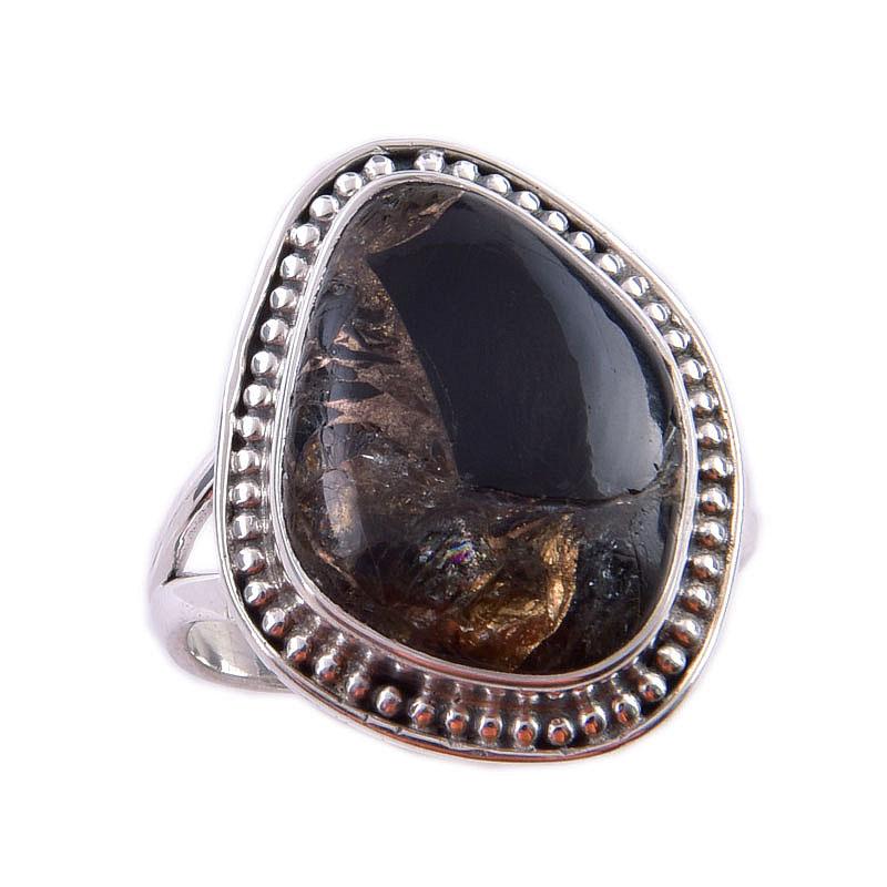 Natural Black Copper Turquoise Gemstone 925 Solid Sterling Silver Ring S.8 N5u10