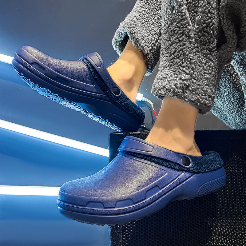 Winter 2025 Fleece-Lined Closed-Toe Waterproof Cotton Slippers for Couples