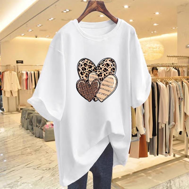

Women s Plus Size Summer Leopard Heart Print Pure Cotton T-Shirt S