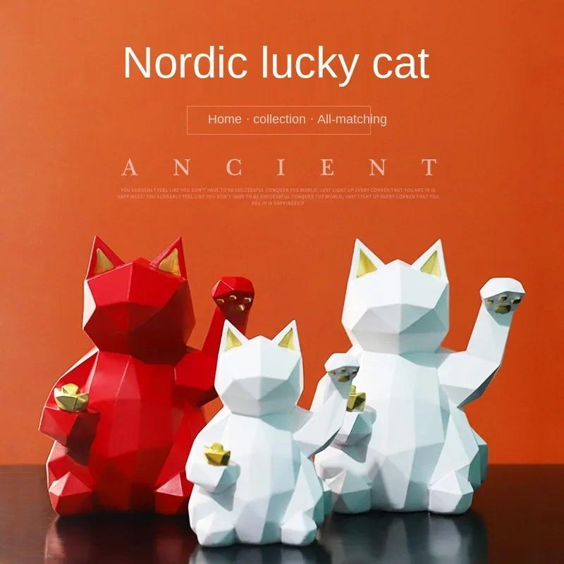 Lucky Cat Resin Sculpture - Modern Home Decor Statue, Stylish Desktop Furnishing, Creative Gift for Interior Ornament Lovers
