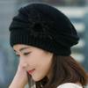 Women Accessories Knitted Wool Winter Flower Hat Warm Soft Mom Hat Pure Color Women's Cap Autumn Winter